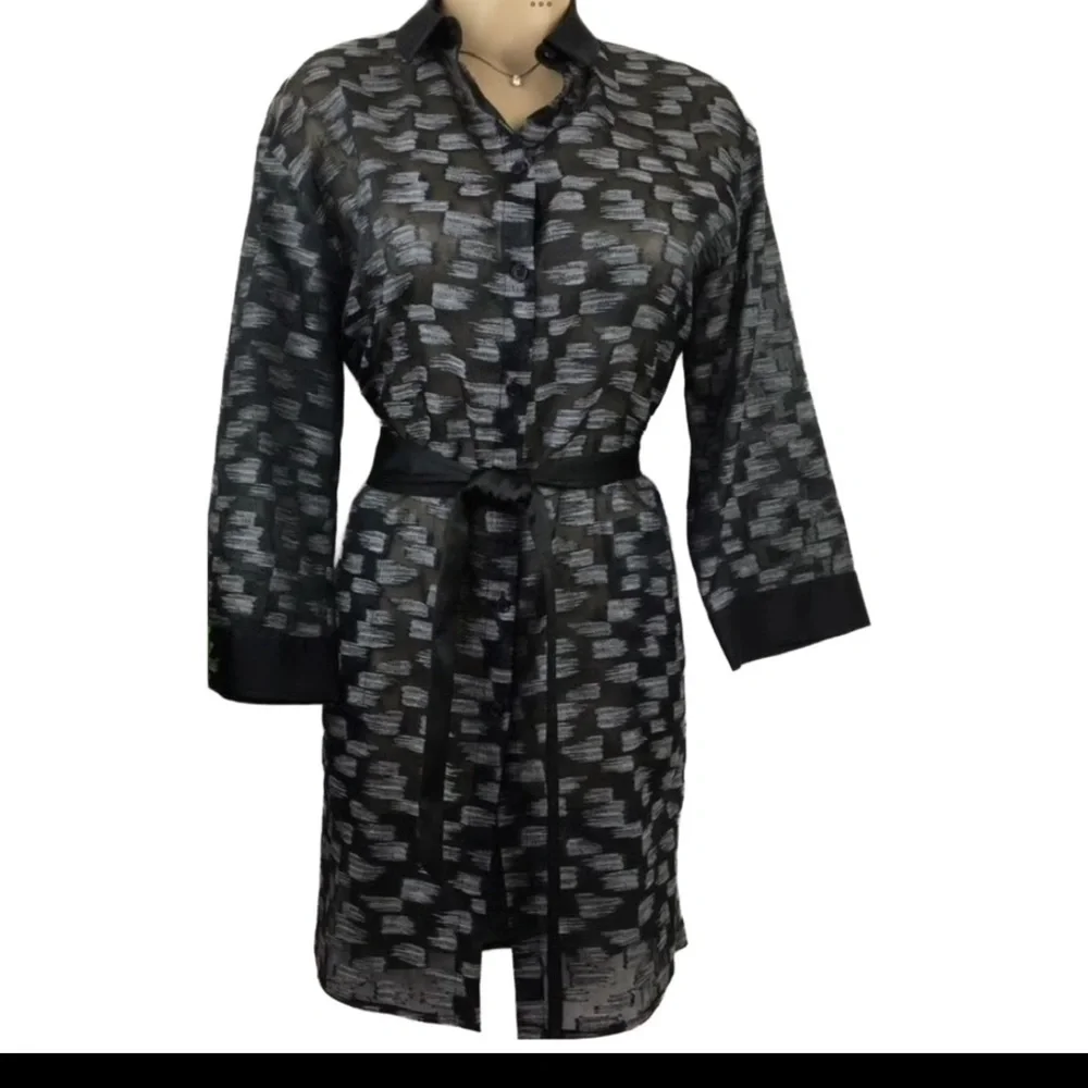 Lafayette 148 Stunning Sheer Jacquard Silk Wool Blend Belted Jacket Beautiful